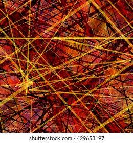 Brown and yellow. Abstract vector seamless pattern.  Thin straight line. Streaks. Scratches. Stripes. Randomly mixed. Grunge template.