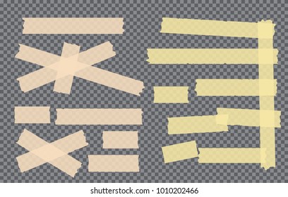 Brown, yellow adhesive, sticky, masking, duct tape, paper pieces for text on dark gray squared background