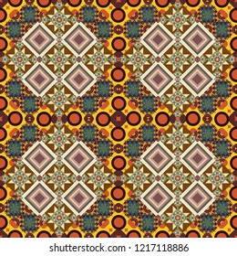 Brown, yellow and beige background. Vector colorful rectangles seamless pattern.