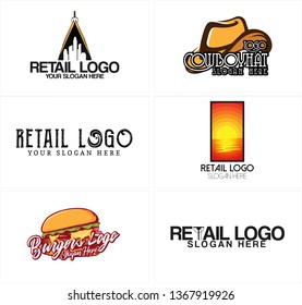 Brown yellow black line art badge logo design template building cowboy hat sunset view burger suitable for retail restaurant selling food