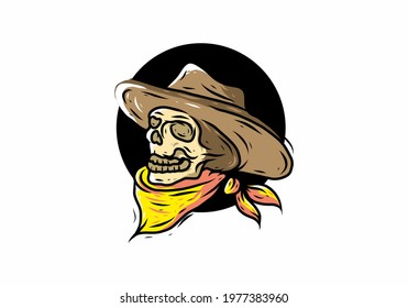 Brown yellow color drawing of skeleton cowboy design