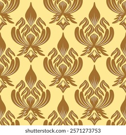 Brown and yellow damask classic seamless pattern, vector Illustration elegant for textile design, wall paper, curtain, bedding, decoration, interior, upholstery fabric, cushion cover 