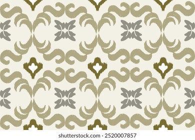 Brown and yellow embroidery, motif ethnic ikat seamless textile illustration, print striped ornament, pattern, design for wrapping, silk, scarf, background, and textile.