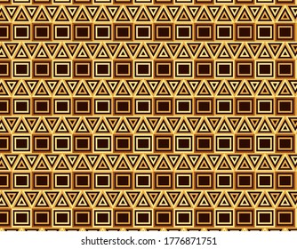 Brown and yellow geometric native south american indigenous pattern over a dark brown background