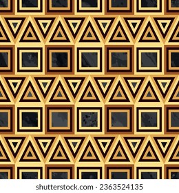 Brown and yellow geometric square and triangles based on indigenous art over dark water color effect at background