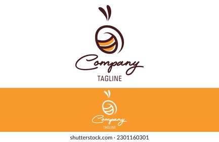 Brown and Yellow Gold Line Art Bee Insect Logo Design
