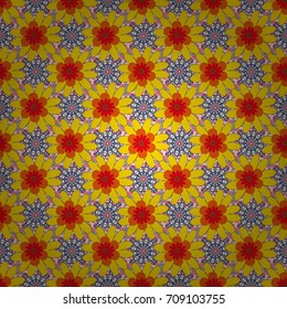 Brown, yellow and green background. Stylish graphic design. Seamless abstract floral pattern. Geometric flower vector ornament.