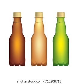 Brown, yellow and green plastic bottle