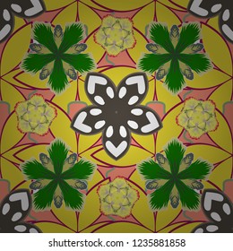 Brown, yellow and green seamless pattern. Vector luxury motley pattern.