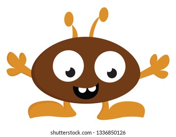 Brown and yellow happy monster vector illustration on white background.