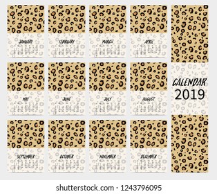 Brown yellow monthly calendar 2019 with leopard skin.Can be used for web,banner,poster,label and printable