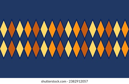 brown, yellow and orange diamond repeat seamless on blue background, fabric print design, wallpaper, backdrop, t-shirt screen paint, Oktoberfest
