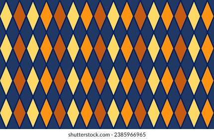 brown, yellow and orange diamond repeat seamless on blue background, fabric print design, wallpaper, backdrop, t-shirt screen paint, Oktoberfest
