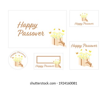 Brown Yellow Passover cards and tags with gift box, flowers and butterflies