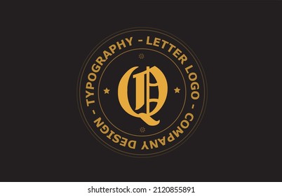brown yellow Q vintage alphabet letter logo icon design. Creative template for badge and label