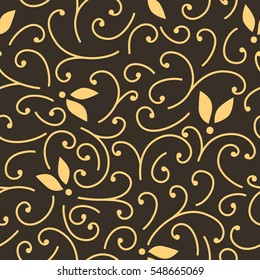 Brown and yellow seamless pattern with leaves
