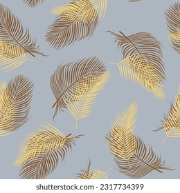 brown and yellow seamless vector leaf pattern on grey background