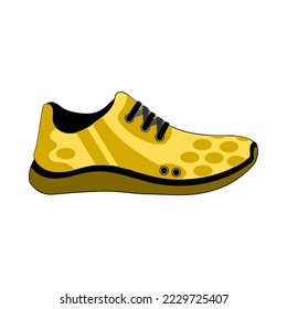 Brown and yellow shoes isolated on white background. Bright Sport sneakers symbol. Vector illustration.