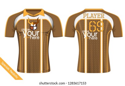 Brown and Yellow sport wear protection equipment vector illustration.layout football sport t-shirt design. Template front, back view. Soccer kit national team shirt mock up and number for edit.