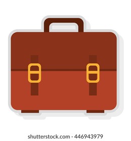brown and yellow  suitcase bag front view over isolated background, vector illustration