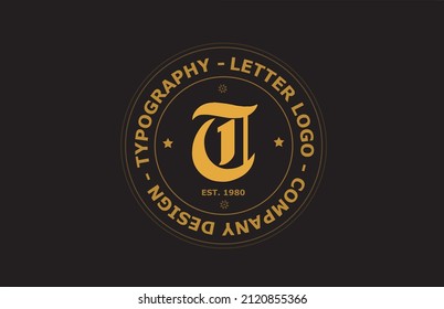 brown yellow T vintage alphabet letter logo icon design. Creative template for badge and label