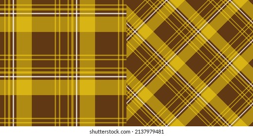 Brown and yellow tartan plaid collection. Scottish pattern fabric swatch close-up. 