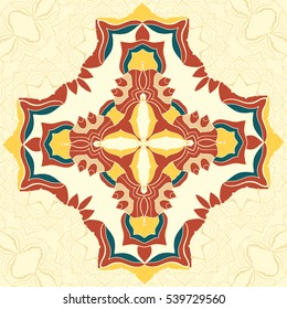 Brown and Yellow Vector Mandala. Decorative element for your design, lace ornament, round pattern a lots of details.Oriental style,floral black pattern. Symmetry lace ornament.