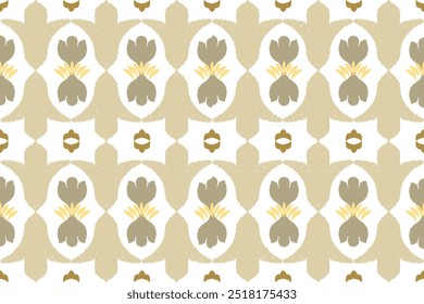 Brown, yellow, white embroidery, motif ethnic ikat seamless textile illustration, print striped ornament, pattern, design for wrapping, silk, scarf, clothing, background, textile, carpets, curtains.