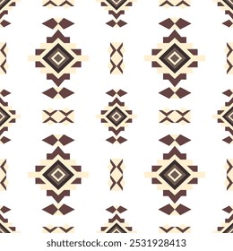 Brown, yellow, and white vintage geometric vector patterns that are traditional, ethnic, Navajo, or Native American Indian. Design for clothing, curtains, carpets, sarongs, Hmong, and fabric edges.