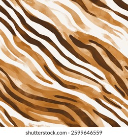 Brown zebra print pattern, brown and white stripes, animal skin vector illustration. Watercolor print in rustic vintage style, textile or wallpapers.