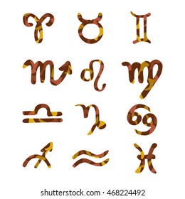 Brown zodiac icons. Vector illustration.