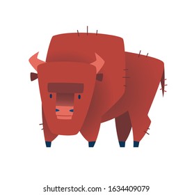 Brown zubr buffalo bison on white background. Vector illustration.