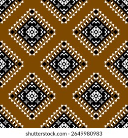 Brown-based Thai ethnic pattern with ancient textile influences. Ideal for earthy product packaging, home goods, and fabric designs.