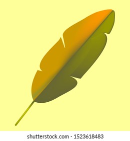 Brown-green banana leaf on a yellow background. Vector graphics.