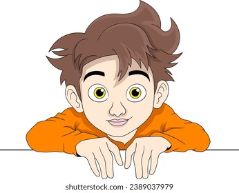 a brown-haired boy was peeking out the window
