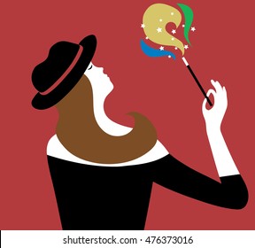 A brown-haired enchantress creates magic with a wand