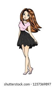 Brown-haired young beautiful woman. Vector isolated illustration.