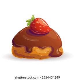 Brownie cake with chocolate and strawberry on white background. Vector illustration.