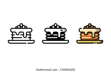 Brownie cake icon. With outline, glyph, and filled outline style