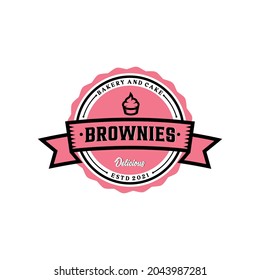 Brownie cake logo design inspiration. delicious pastries. Vintage Badge Western Emblem Stamp Label Rustic