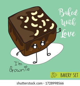 brownie cute cartoon kawaii bakery vector