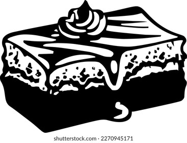 Brownie, food, isolated, vintage drawing, vector illustration, black color