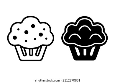 Brownie icons, an illustration of sweet baked goods in the form of a cupcake and a small dessert. Isolated on a white background. Vector graphics