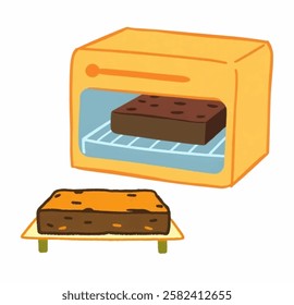 Brownie oven illustration, icon in orange color, perfect for bakery branding, culinary logos, and digital design. Suitable for packaging and promoting food related products.