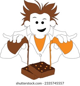 Brownie Packaging Design. Vector of Scientist making chocolate brownie hand-drawn sketch style. Drawing element design. Used for menu, poster, banner, labels, logos or printed t-shirts, Packaging etc.