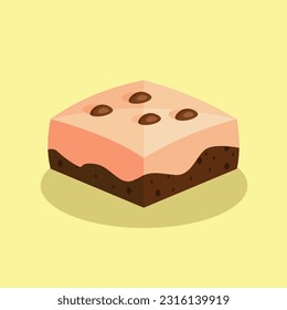 Brownie pink milk dessert, cartoon brownie vector