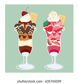 Brownie Sundae and Strawberry Sundae