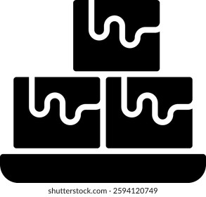 Brownie Vector for Chocolate Dessert Lovers. Fudge brownie illustration, sweet baked goods, rich cocoa pastry. Glyph icon