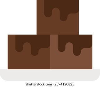 Brownie Vector for Chocolate Dessert Lovers. Fudge brownie illustration, sweet baked goods, rich cocoa pastry. Flat icon