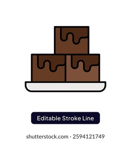 Brownie Vector for Chocolate Dessert Lovers. Fudge brownie illustration, sweet baked goods, rich cocoa pastry. Glyph icon